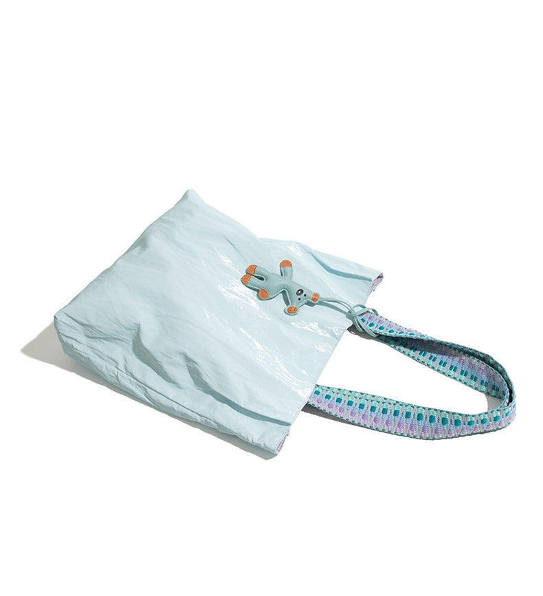 Morvea women's nylon tote bag with magnetic open top in light blue