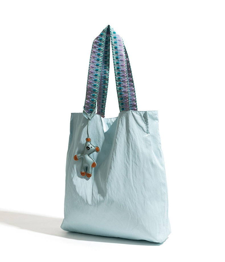Morvea women's nylon tote bag with magnetic open top in light blue